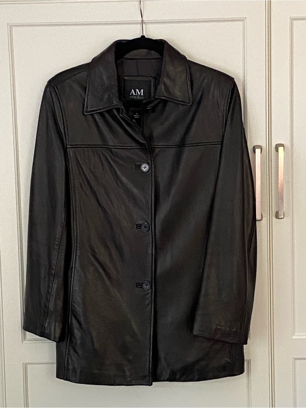 Andrew Marc AM Studio Dark Brown 100% Leather Four Button Coat/Jacket NWOT